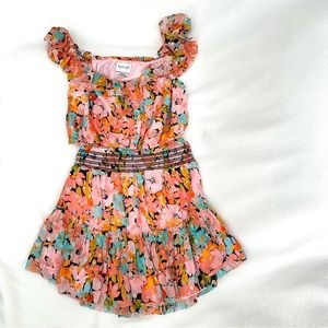 SAYLOR Retro Floral Flutter Top Smocked Skirt Set XS